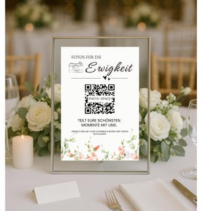 QR code wedding photos, QR code card template, personalize, digital Canva template, wedding sign, template for editing in Canva