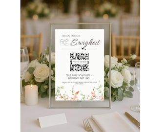 QR code wedding photos, QR code card template, personalize, digital Canva template, wedding sign, template for editing in Canva