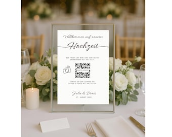 QR code wedding photos, QR code card template, personalize, digital Canva template, wedding sign, template for editing in Canva