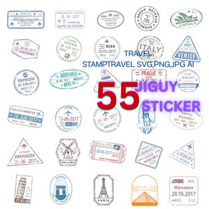 55 Vintage Travel Stamp Stickers | Digital Download PNG SVG for Scrapbooking & Journals