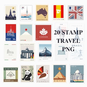 Travel Stamp Sticker Pack: World Landmarks, Scrapbooking & Planners (Digital Download)