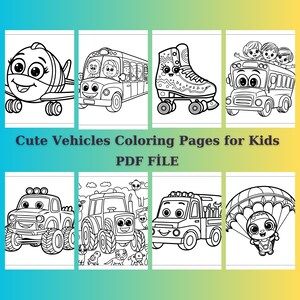 107 Cute Vehicles Coloring Pages Pages,Coloring Book Pdf,Digital Download,Coloring Pages,Coloring Pages for kids,Coloring Page