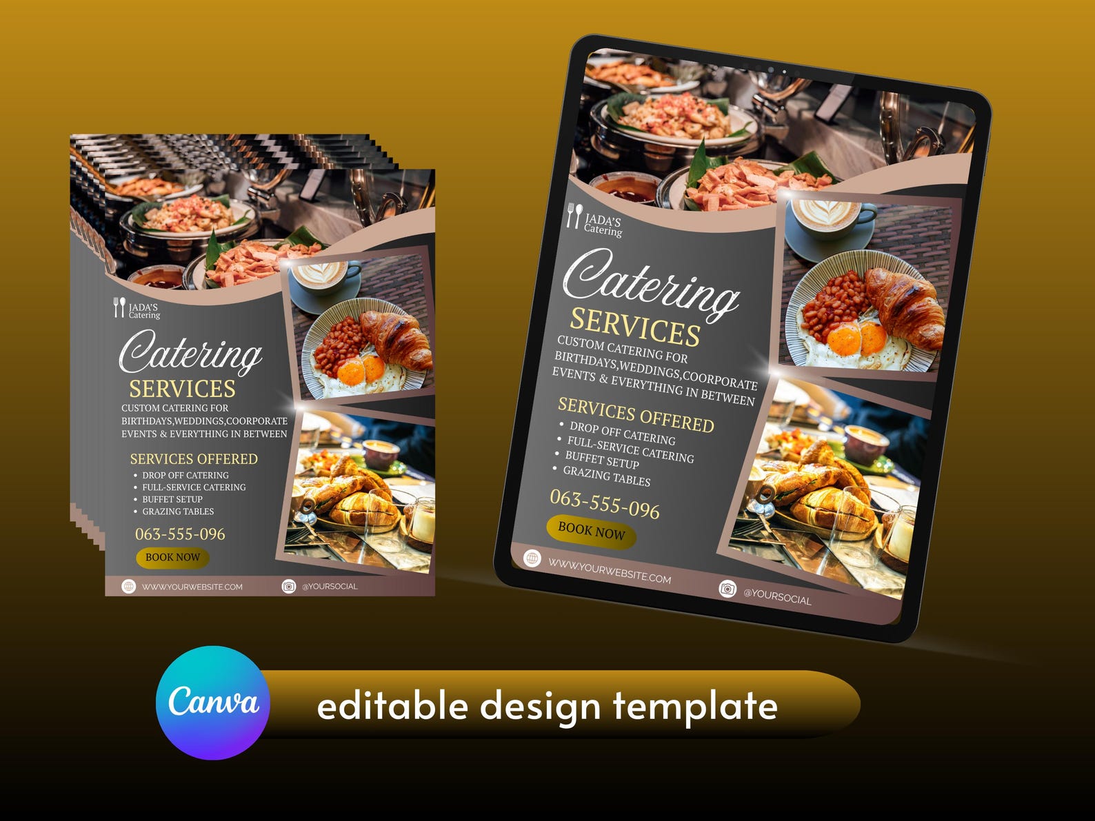 Catering Flyer Canva Template | Editable Catering Menu & Price List ...