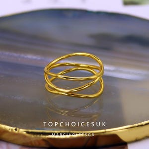 Triple Layer Ring Extremely Fine Lines Intertwined s925 Sterling Silver Gold Plated Ring