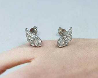 s925 sterling silber frauen mikro-gesetzt zirkonia ohrringe engelsflügel