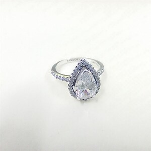 pandora sparkling pear halo silver ring