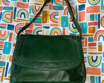 Vintage Bullock's malachite Green Leather Bag Italy Flap 40-60s Rare mid century