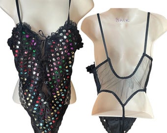 Velvet Lace Trim Medium Bodysuit reflective Colorful Polka Dot Lingerie Teddy