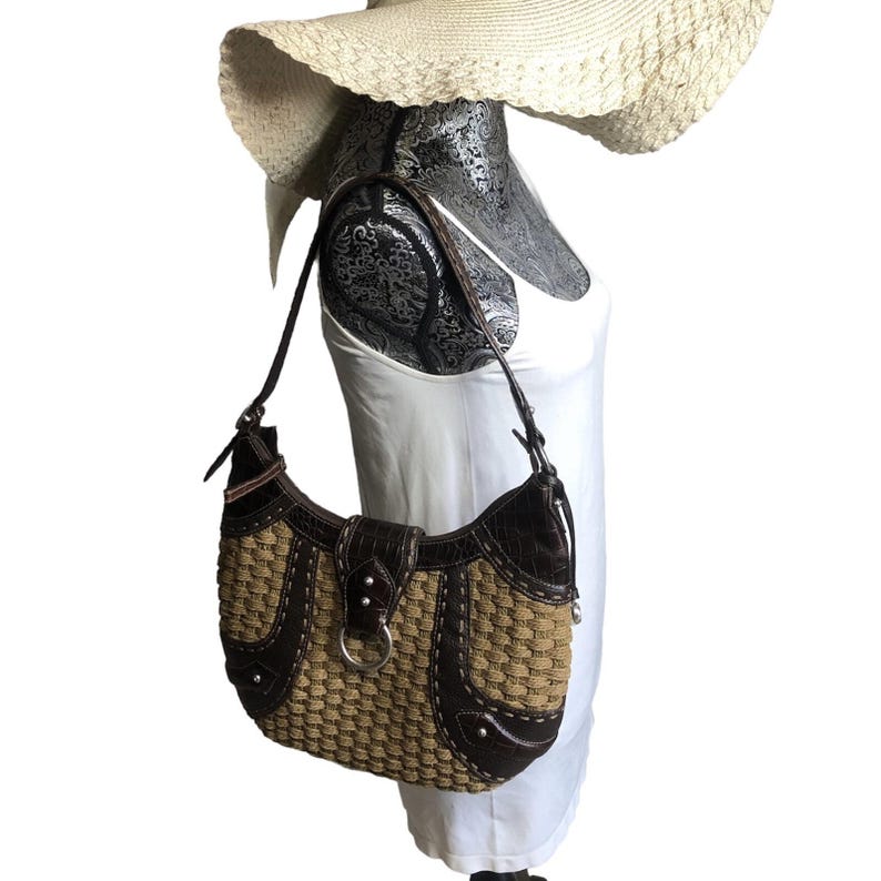 Brighton weave wicker leather brown handbag medium image 1