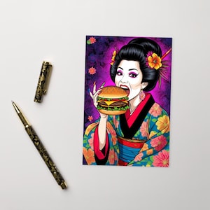 Geisha Bites Back / Standardowa pocztówka / Pocztówka Pop Art / Japońska edycja Burger / Edycja Premium Art
