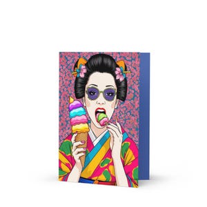 Fantasia Neo Japonesa / Cartão de felicitações / Geisha Ice Cream Pop Art Cartão de felicitações / Edição Premium Art