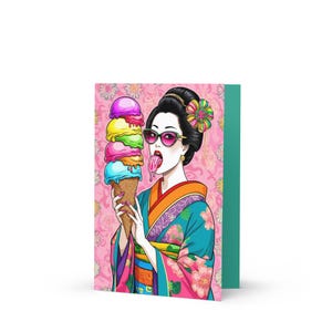 Kimono Delights / Grußkarte / Geisha und Eis Grußkarte / Premium Japanische Grußkarte für Geschenkidee