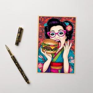 Parada burgerów Maiko / Standardowa pocztówka / Japońska pocztówka pop-art / Edycja Premium Art / Prezent w postaci pocztówki