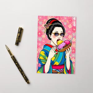 Kimono Doce / Cartão Postal Padrão / Cartão Postal de Sorvete Maiko Divertido / Edição Premium