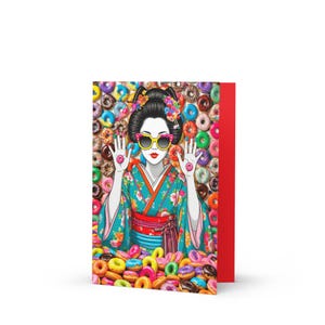 Harajuku Hunger / Grußkarte / Japanerin mit Donut Grußkarte / Premium Art Edition