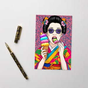 Neo Japonism Fantasy / Standardowa pocztówka / Geisha Ice Cream Pop Art Postcard / Edycja Premium Art