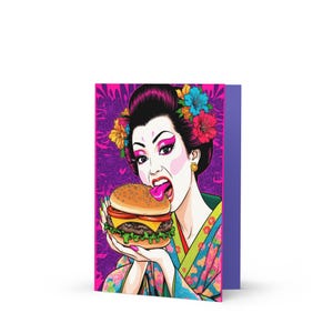 Kimono & Cheeseburger Traum / Grußkarte / Japanische Pop Art Grußkarte / Premium Kunst Edition