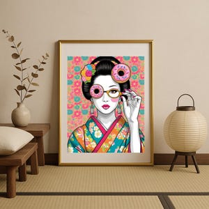 Erdbeer Spirale Bliss / Pop Art Poster / Kawaii Maiko Dessert Kunst Poster / Akzent Pop Art Poster / Japanische Kunst Geschenk / MaikoDonut02