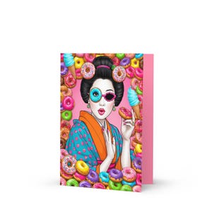 Kimono & Cream Delight / Grußkarte / Japanische Pop Art Donut Grußkarte / Premium Kunst Edition