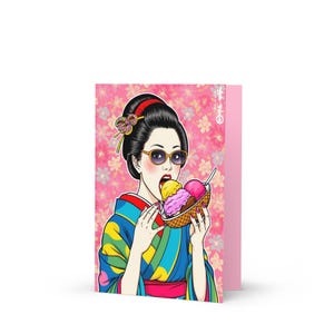 Candy Kimono / Grußkarte / Verspielte Maiko Ice Cream Grußkarte / Premium Edition