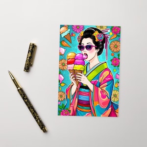 Kawaii Indulgence / Standard Postcard / Colorful Kimono Ice Cream Postcard / Japanese Pop Art Postcard   / Premium Art Edition
