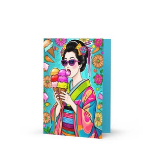 Indulgência Kawaii / Cartão de felicitações / Cartão de felicitações com sorvete de quimono colorido / Cartão de felicitações com arte pop japonesa / Edição de arte premium