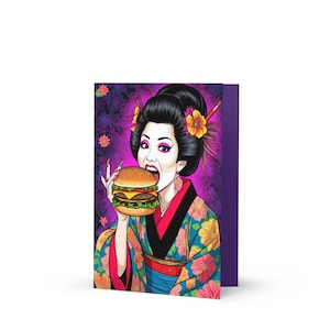 Geisha Bites Back / Grußkarte / Pop Art Grußkarte / Japanische Burger Edition / Premium Kunst Edition