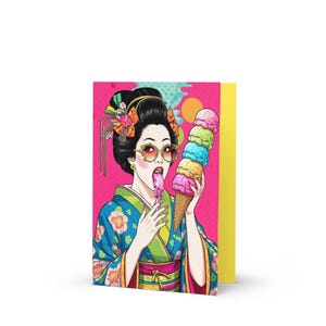 Sakura Chill / Greeting card / Retro Geisha Ice Cream Greeting card / Japanese Pop Art For Gift / Premium Edition