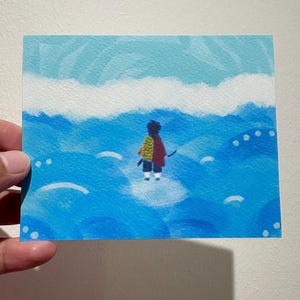 Título da obra de arte "Dead Calm", inspirado em Giyu, Mini impressão artística, 4" x 5", para arte de parede, decoração de quarto ou cartão postal | MoonCath Art