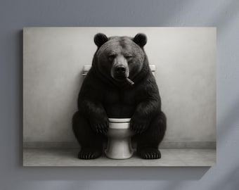 Bear on Toilet Print: Quirky Bathroom Wall Art (Digital Download)