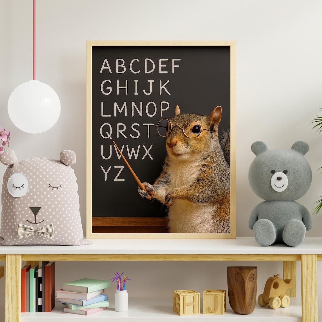 Squirrel Teacher Alphabet Poster – Printable ABC Wall Art for Kids Room ...