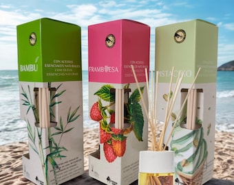 Set regalo Joyful Nature Trio - 3 diffusori a bastoncini di lusso: bambù, lampone, pistacchio - Fragranza spagnola dolce e fresca