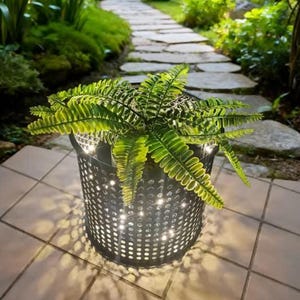 Vaso da fiori in metallo lucido - Fioriera decorativa moderna con batterie di ricarica LED