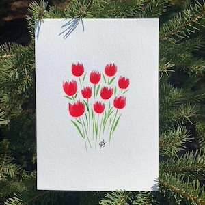 Red Tulips Watercolour Print with Envelope