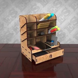 Wooden Desk Pencil Holder CDR | Laser Cut Pen Stand Design File&quot;