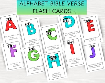 Kids Bible Verse Flashcards, Scripture Cards A–Z, Alphabet & Scripture Memory Game, Preschool Homeschool Curriculum, Sunday School Printable