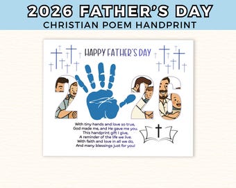 2026 Father's Day Bible Handprint Craft, Christian Poem Keepsake, Toddler & Kids Paint Activity, Gift for Dad, PDF Instant Download