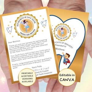 Editable Mini Tooth Fairy Letter Kit, Receipt Letter Inspection Report Certificate, Instant Print Version, and Editable Canva Template