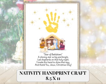 Christmas Nativity Handprint Craft for Kids, Printable Keepsake for Jesus Birthday, Art Activity for Homeschool Kids, Sunday School activity