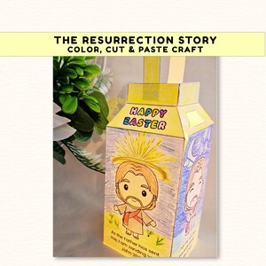 Easter Lantern Craft Color and Paste Printable Activity for Kids, Bible Resurrection Story Paper Lantern Activity, Sunday School Project