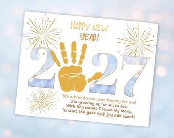 2027 New Year's Handprint Craft, Printable Poem Keepsake, Toddler and Kids Paint Activity, Fingerpaint Art Craft, PDF Instant Download