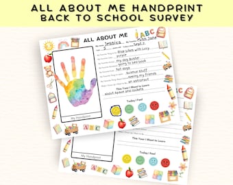 All About Me Handprint Survey, Back to School Classroom Activity, First Day of School Get to Know Me, About Me Handprint Craft Questionnaire
