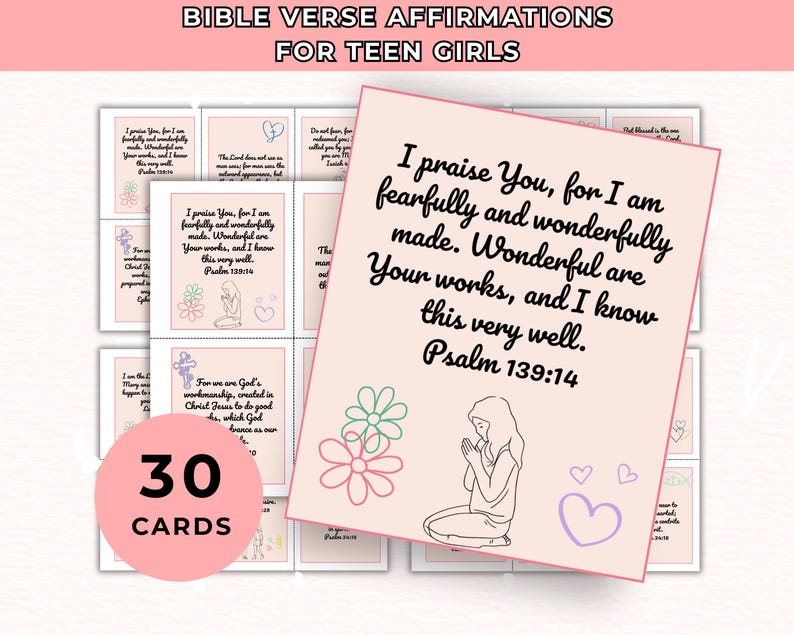 Printable Scripture Cards for Teen Girls, 30 Daily Bible Verse ...