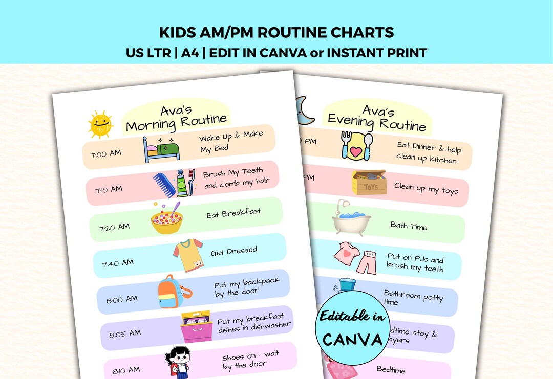 Apple Daily Routine Daily Routine Charts for Kids, ADHD Schedule, Editable in Canva ...