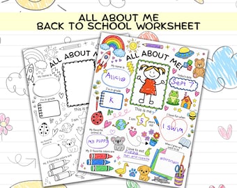 All About Me Worksheet, Back to School Classroom Activity, First Day of School Get to Know Me, Instant Printable