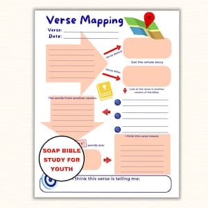 Hoja de trabajo de mapeo de versículos para adolescentes y preadolescentes, Guía de estudio bíblico SOAP, Actividad de escuela dominical para adolescentes y jóvenes cristianos, Imprimible