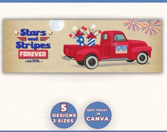 Brown Paper July 4th Banner Templates, Customizable Independence Day Sign, Printable Party Banner, America's 250th Birthday, Edit in Canva