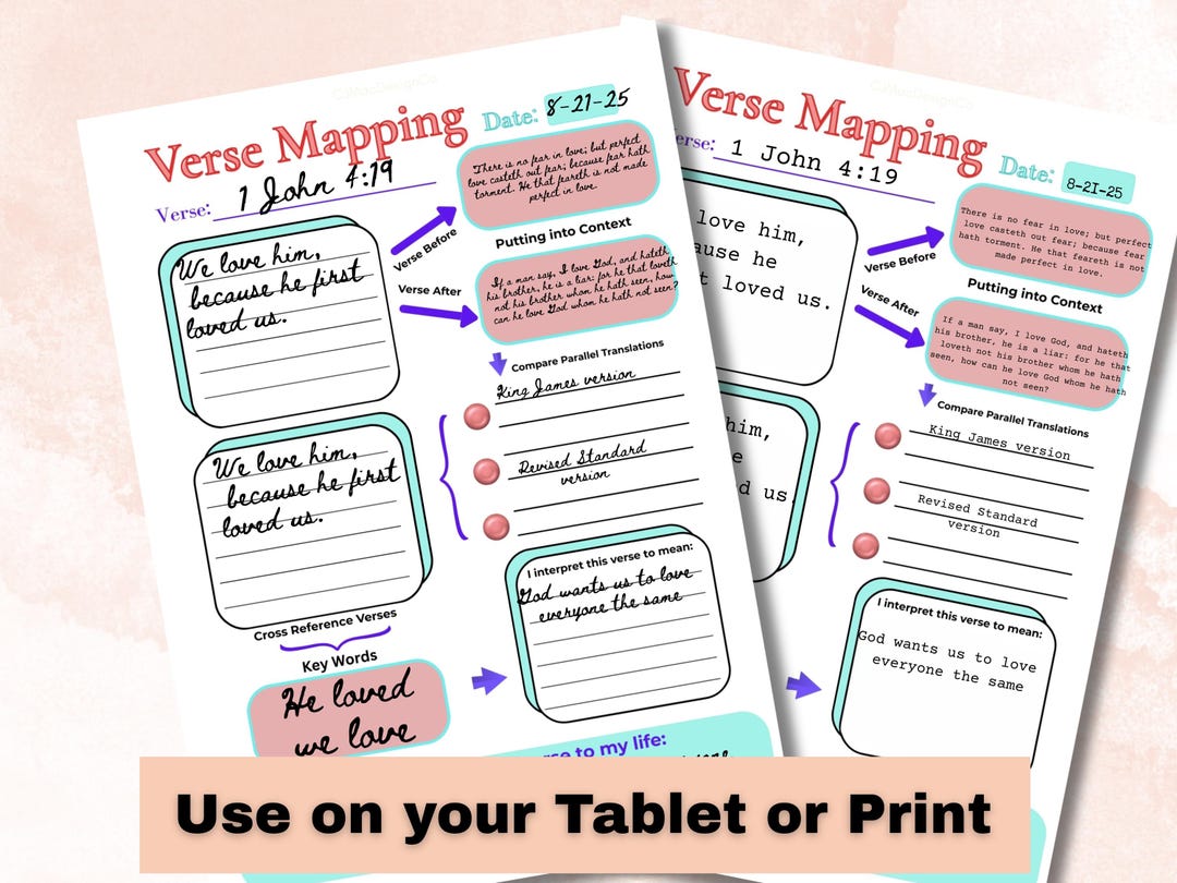 Bible Verse Mapping Journal, Scripture Study, Sermon Notes (printable ...