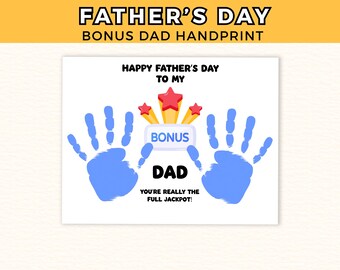 Father's Day Bonus Dad Handprint Craft, 2026 Keepsake, Toddler & Kids Paint Activity, Father's Day Digital Designs, PDF Instant Download