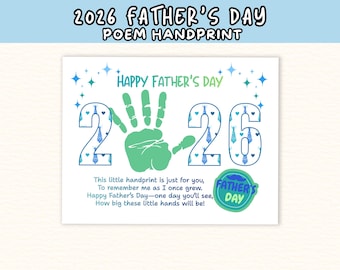 2026 Father's Day Handprint Craft, Printable Poem Keepsake, Toddler & Kids Paint Activity, Gift for Dad, PDF Instant Download